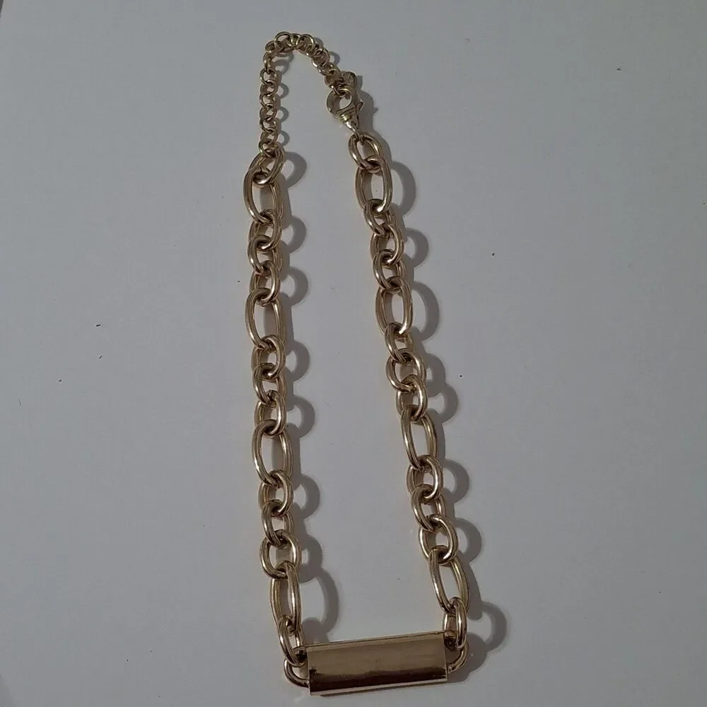 Shiny Gold Tone Chain Rectangular Bar Shape Geometric Rhinestone Necklace